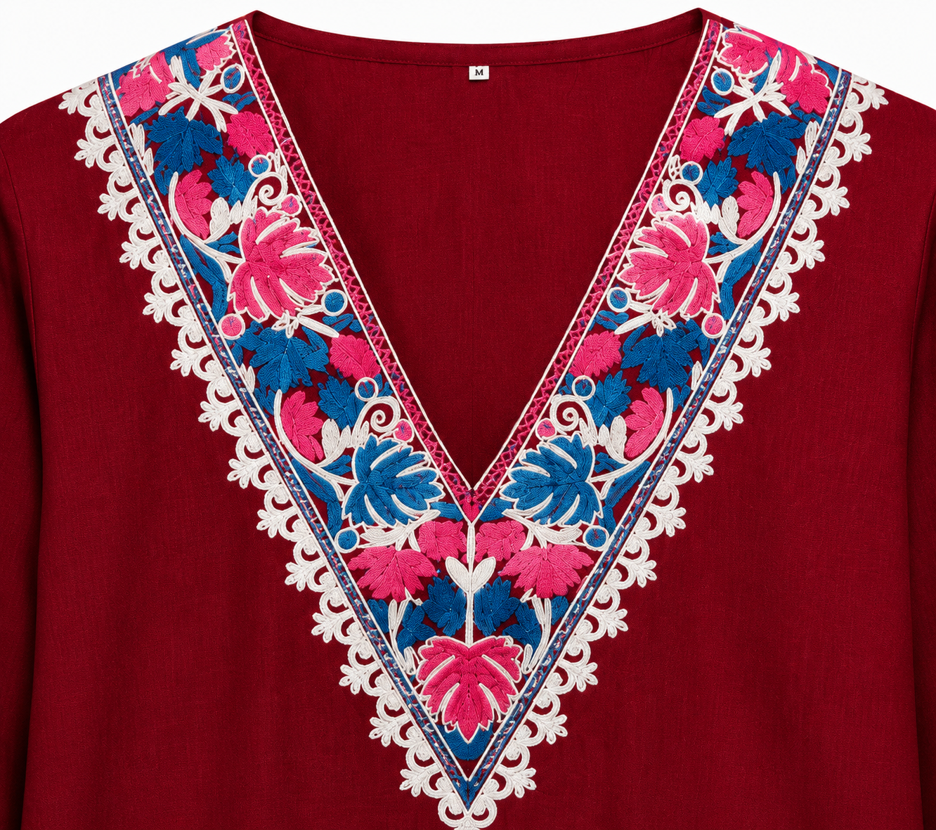 Noor : Aari embroidery summer Co-Ord Set | Dark Red